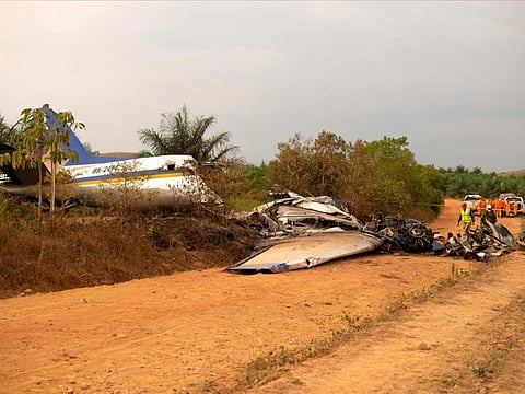 Wreckage is seen from a Douglas DC-3 passenger aircraft which crashed on the Colombian plains province of Meta, San Martin, Colombia March 9, 2019. 