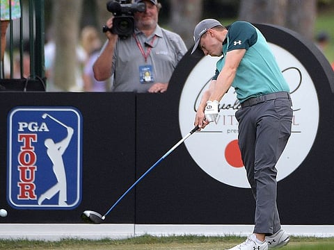 Matthew Fitzpatrick, of England, tees off on the 18th hole during the third round of the Arnold Palmer Invitational golf tournament Saturday, March 9, 2019, in Orlando, Fla. 