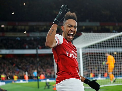 Arsenal's Pierre-Emerick Aubameyang celebrates.