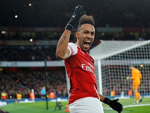 Arsenal's Pierre-Emerick Aubameyang celebrates.