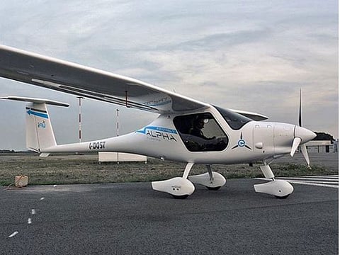 An electric aircraft lands.
