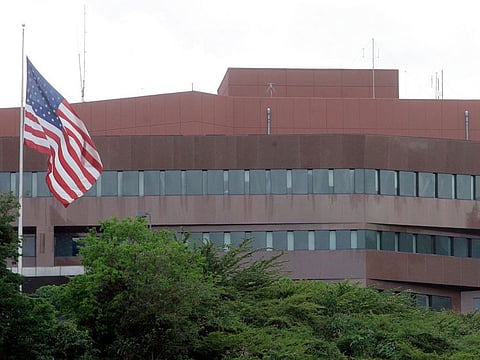 This Sept. 12, 2008 file photo, shows the U.S. embassy in Caracas, Venezuela. 