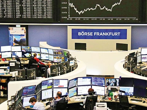 The stock exchange in Frankfurt. The pan-European benchmark gained 0.3 per cent, with British, German and French bourses all rising.