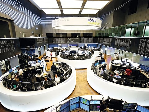 Traders at the Frankfurt stock exchange. 