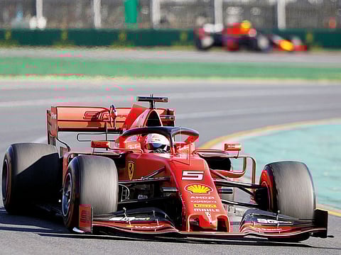 Ferrari driver Sebastian Vettel of Germany goes through the second corner during the second practice session of the Australian Grand Prix in Melbourne, Australia.