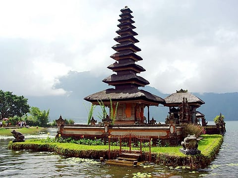 Pura Ulun Danu Bratan Temple or Pura Bratan Temple, in Lake Bratan, highlands of central Bali, Bedugul area, Bali, Indonesia.