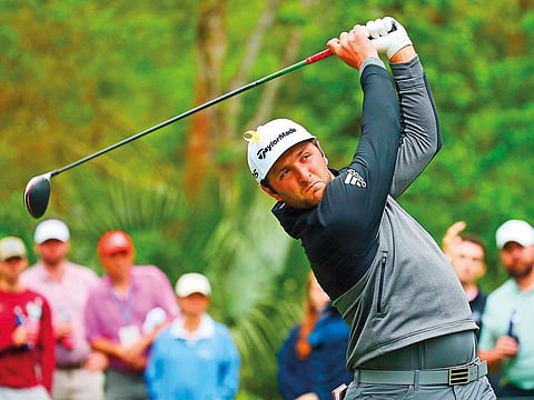 Jon Rahm of Spain plays his shot from the 15th tee during the third round of The PLAYERS Championship on The Stadium Course at TPC Sawgrass