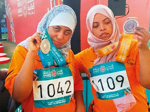 Nemah Khalid Ahmad Omar (left) and Ekram Sallam Maqbel claimed silver and bronze respectively in the 100 metres.