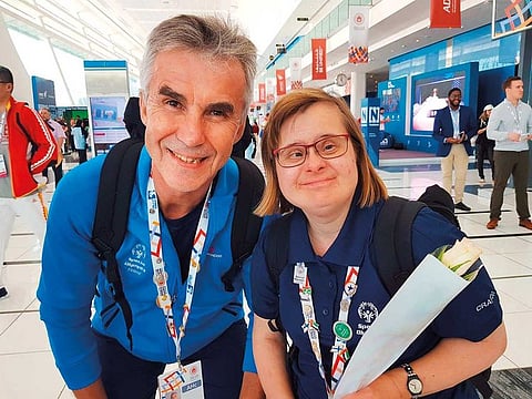 Roger Nyberg (left), tennis coach from Finland with Sanna Laura Sepponen, a tennis player of determination