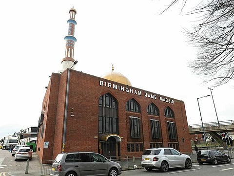 The mosque on Birchfield Road, Birmingham, central England, with its windows apparently smashed with a sledgehammer.