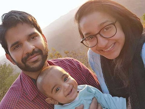 Mustafa Bombaywalla with son Adam and wife Sarah.