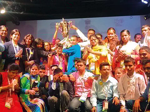 Members of the Indian Special Olympics contingent during the community reception at the  Consulate General of India in Dubai on Wednesday. 