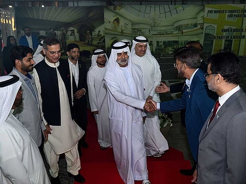 Shaikh Nahayan Mabarak Al Nahayan, UAE Minister of Tolerance, Moazzam Ahmad Khan, Ambassador of Pakistan to UAE, Ahmad Julfar, Director General of Community Development Authority and other dignitaries during The Pakistan Day celebration at Pakistan Association in Dubai.