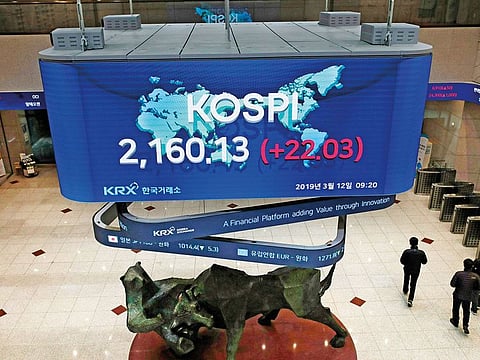 The Korea Exchange in Seoul. Leading the way for tech, giant Samsung Electronics Co. and Taiwan Semiconductor Manufacturing Co., which collectively account for about a third of the MSCI Asia Pacific Information Technology Index, advanced 4 per cent or more last week.