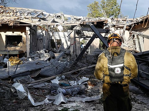 A general view shows a damaged house after it was hit by a rocket in the village of Mishmeret, north of Tel Aviv on March 25, 2019