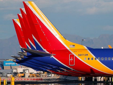 A group of Southwest Airlines Boeing 737 MAX 8 aircraft.