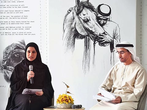 Sara Al Amiri and Sultan Al Ameemi during the discussion and reading of the poems at The Meydan Hotel.
