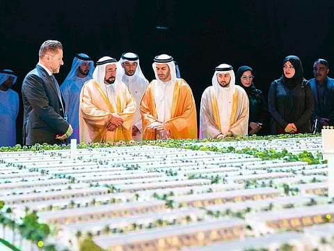 His Highness Dr Shaikh Sultan Bin Mohammad Al Qasimi, Supreme Council Member and Ruler of Sharjah, with Al Serkal and other officials at the launch of the Sustainable City project.