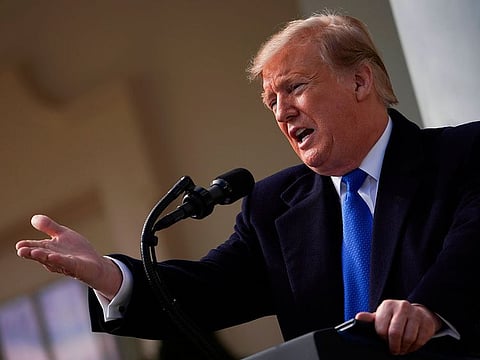 In this file photo taken on February 15, 2019, US President Donald Trump speaks at the White House in Washington, DC.