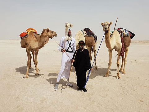 American Michael Meztger and British-Indian resident Shirley Wilkinson are travelling on camels from Abu Dhabi to Sharjah.