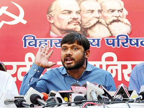 NU Students Union former president Kanhaiya Kumar addresses a press conference ahead of Lok Sabha Election 2019, in Patna, Sunday, March 24, 2019.
