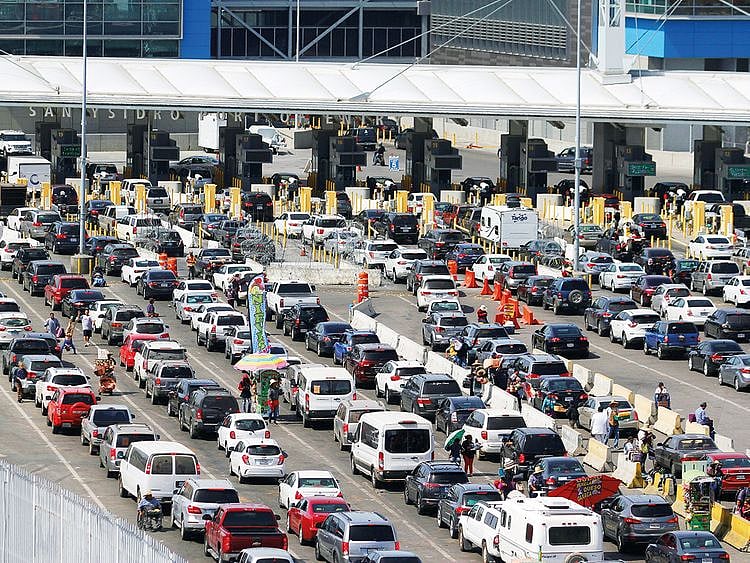 Cars queue up in multiple lines