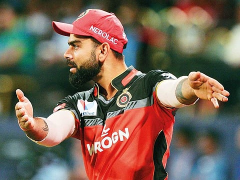 Virat Kohli gestures during the match between Royal Challengers Bangalore and Mumbai Indians. 