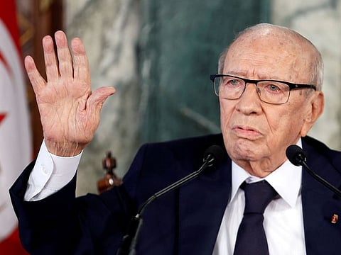 Tunisian President Beji Caid Essebsi speaks during a news conference at the Carthage Palace in Tunis, Tunisia November 8, 2018.
