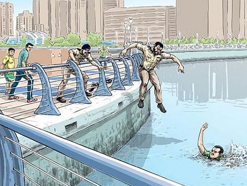 Police rescue man illustration