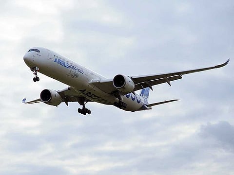 File photo: An Airbus A350-1000 conducts a test flight over Chateauroux airport, central France. 