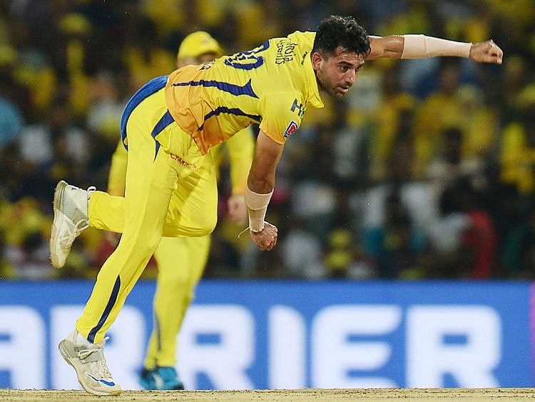 Chennai Super Kings' Deepak Chahar bowls
