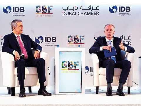 Copa Airlines CEO Pedro Heilbron (left) at a panel session at GBF Latin America 2019 in Panama City.