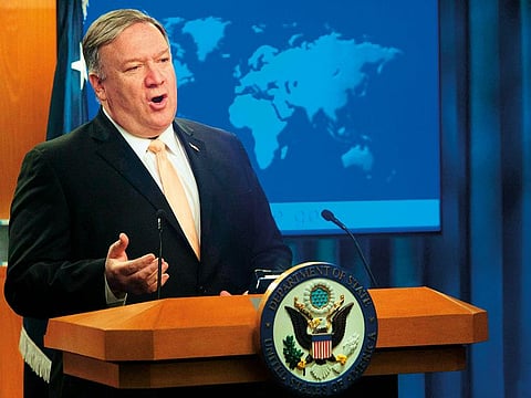 US Secretary of State Mike Pompeo speaks during a press conference at the US Department of State in Washington, DC on April 22, 2019. 