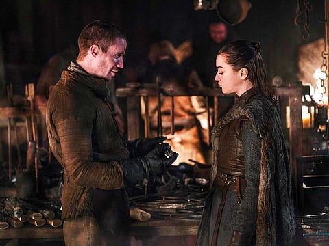 Joe Dempsie (Gendry) and Maisie Williams (Arya Stark) in ‘Game of Thrones).