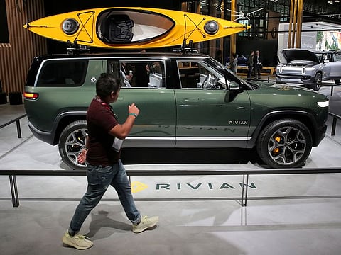 A Rivian R1S All-Electric SUV is displayed at the 2019 New York International Auto Show in New York City, U.S, April 17, 2019.