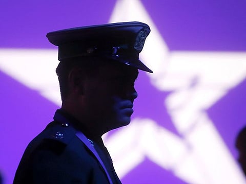 A participant attends the annual Moscow Conference on International Security (MCIS) in Moscow, Russia.