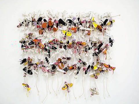 Hassan Sharif, Shoes, 2016. Shoes, slippers, glue, paper, cotton rope and cardboard