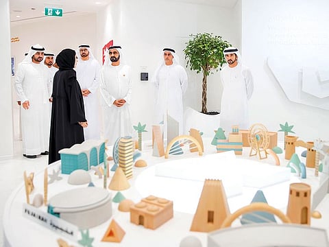 Shaikh Mohammad Bin Rashid at the Federal Youth Authority’s headquarters at Emirates Towers yesterday. Shaikh Hamdan Bin Mohammad, Shaikh Maktoum Bin Mohammad, Shaikh Saif, Mohammad Bin Abdullah Al Gergawi and Shamma Al Mazroui were present.