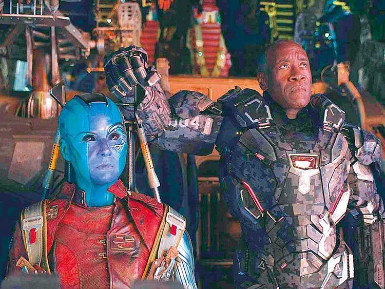 190425 Karen Gillan and Don Cheadle in ‘Avengers: Endgame’.