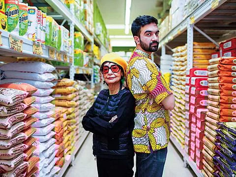 Zohran Kwame Mamdani, known as Mr Cardamom, with actress and cookbook author Madhur Jaffrey