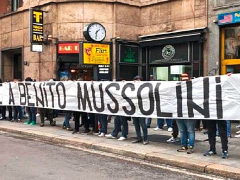 Lazio fans carried a pro-Benito Mussolini banner during the game against AC Milan in the Coppa Italia tournament.