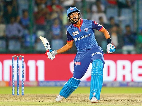 Delhi Capitals captain Shreyas Iyer reacts in jubilation after scoring winning runs during VIVO IPL cricket T20 match against Kings XI Punjab in New Delhi, India.