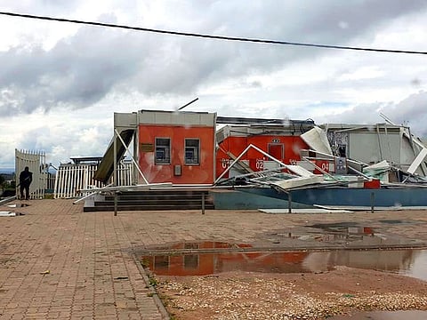 In this photo provided by United Nations Children's Agency (UNICEF), damaged buildings are seen after Cyclone Kenneth made landfall in Pemba, Mozambique.