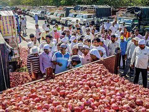 An onion market in Lasalgaon, near Nashik, India.