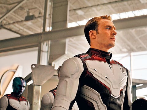 Nebula (Karen Gillan) and Captain America/Steve Rogers (Chris Evans) in 'Avengers: Endgame.'  