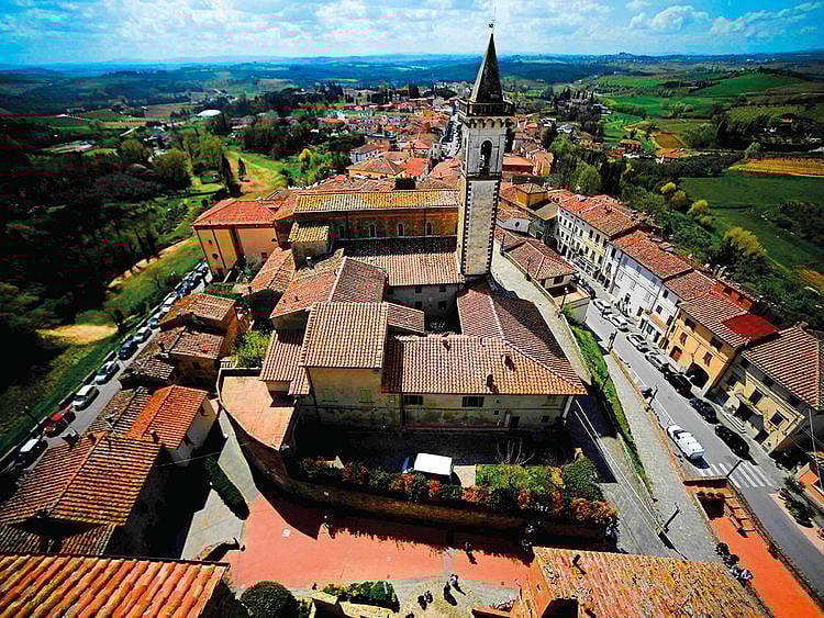 An aerial view from the Conti Guidi castle
