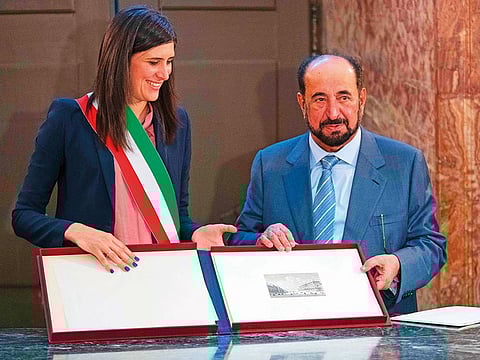 Dr Shaikh Sultan with Chiara Appendino at the Turin Municipality headquarters. 