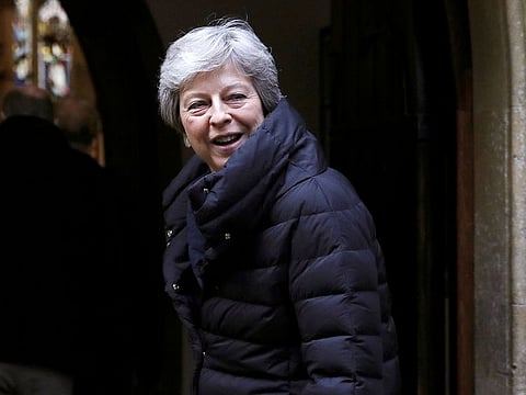Britain's Prime Minister Theresa May arrives at church, as Brexit turmoil continues, in Sonning, Britain, May 5, 2019. 