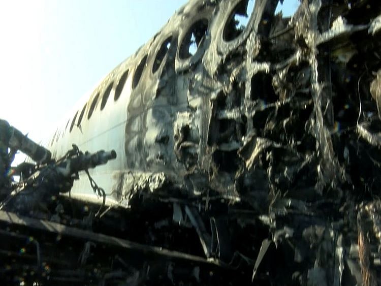 190506-A burnt-out Aeroflot Sukhoi Superjet 100 passenger plane
