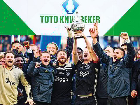 Team captain Matthijs de Ligt of Ajax Amsterdam after winning the Dutch KNVB Cup on Sunday, beating Willem II.